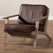 Baxton Studio Sigrid Mid-Century Modern Dark Brown Faux Leather Effect Fabric Upholstered Antique Oak Finished Wood Armchair - Sigrid-Dark Brown/Antique Oak-CC