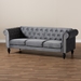 Baxton Studio Emma Traditional and Transitional Grey Velvet Fabric Upholstered and Button Tufted Chesterfield Sofa - Emma-Grey Velvet-SF