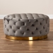 Baxton Studio Sasha Glam and Luxe Grey Velvet Fabric Upholstered Gold Finished Round Cocktail Ottoman - TSF-6689-Grey/Gold-Otto