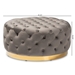 Baxton Studio Sasha Glam and Luxe Grey Velvet Fabric Upholstered Gold Finished Round Cocktail Ottoman - TSF-6689-Grey/Gold-Otto