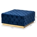 Baxton Studio Verene Glam and Luxe Royal Blue Velvet Fabric Upholstered Gold Finished Square Cocktail Ottoman - TSF-6690-Royal Blue/Gold-Otto