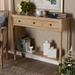 Baxton Studio Calvin Classic and Traditional French Farmhouse Oak Brown Finished Wood 3-Drawer Entryway Console Table - WERPL-01-Brown-Console