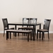 Baxton Studio Minette Modern and contemporary Sand Fabric Upholstered and Dark Brown Finished Wood 6-Piece Dining Set - RH319C-Sand/Dark Brown-6PC Dining Set