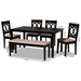 Baxton Studio Bennett Modern and Contemporary Sand Fabric Upholstered and Dark Brown Finished Wood 6-Piece Dining Set - RH315C-Sand/Dark Brown-6PC Dining Set