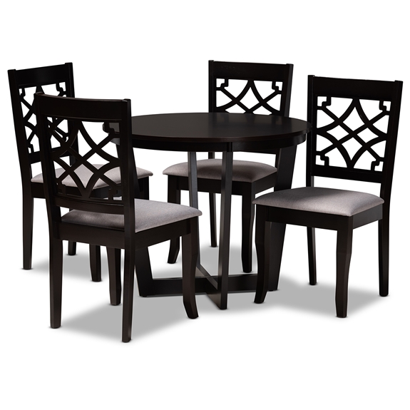Baxton Studio Tricia Modern and Contemporary Grey Fabric Upholstered and Dark Brown Finished Wood 5-Piece Dining Set