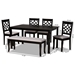 Baxton Studio Dori Modern and Contemporary Grey Fabric Upholstered and Dark Brown Finished Wood 6-Piece Dining Set - RH331C-Grey/Dark Brown-6PC Dining Set
