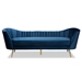 Baxton Studio Kailyn Glam and Luxe Navy Blue Velvet Fabric Upholstered and Gold Finished Sofa - TSF-6719-3-Navy Blue Velvet/Gold-SF