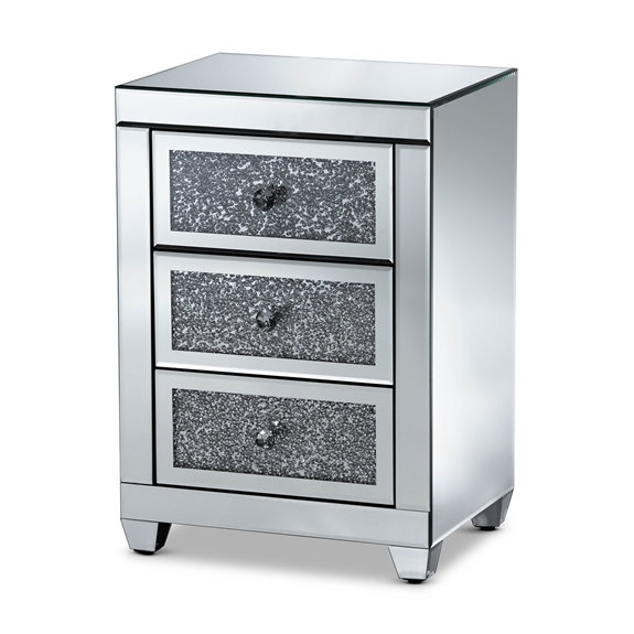 Baxton Studio Ralston Contemporary Glam and Luxe Mirrored 3-Drawer End Table