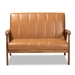 Baxton Studio Nikko Mid-century Modern Tan Faux Leather Upholstered and Walnut Brown finished Wood Loveseat - BBT8011A2-Tan Loveseat