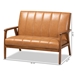 Baxton Studio Nikko Mid-century Modern Tan Faux Leather Upholstered and Walnut Brown finished Wood Loveseat - BBT8011A2-Tan Loveseat