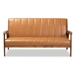 Baxton Studio Nikko Mid-century Modern Tan Faux Leather Upholstered and Walnut Brown finished Wood Sofa - BBT8011A2-Tan Sofa
