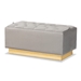 Baxton Studio Powell Glam and Luxe Grey Velvet Fabric Upholstered and Gold PU Leather Storage Ottoman