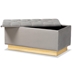 Baxton Studio Powell Glam and Luxe Grey Velvet Fabric Upholstered and Gold PU Leather Storage Ottoman - WS-2019-Grey Velvet/Gold-Otto