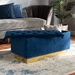 Baxton Studio Powell Glam and Luxe Navy Blue Velvet Fabric Upholstered and Gold PU Leather Storage Ottoman - WS-2019-Navy Blue Velvet/Gold-Otto