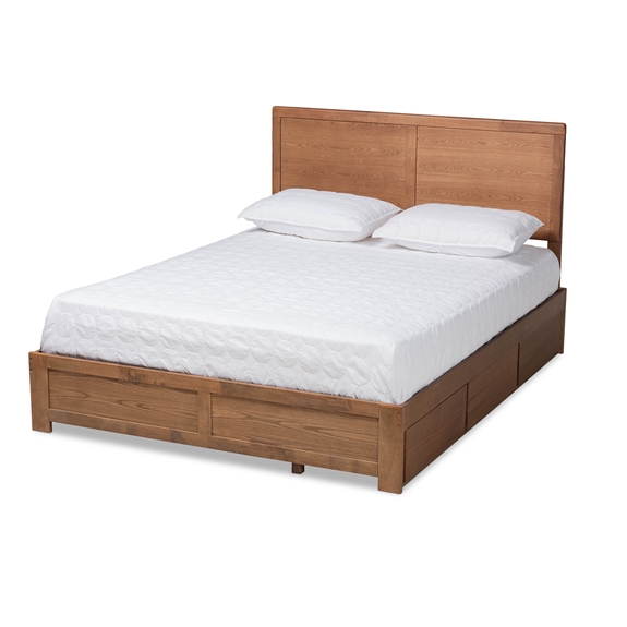 Baxton Studio Aras Modern and Contemporary Transitional Ash Walnut Brown Finished Wood Full Size 3-Drawer Platform Storage Bed