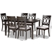 Baxton Studio Lucie Modern and Contemporary Grey Fabric Upholstered and Dark Brown Finished Wood 7-Piece Dining Set - RH333C-Grey/Dark Brown-7PC Dining Set
