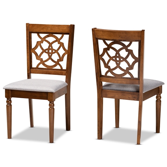 Baxton Studio Renaud Modern and Contemporary Grey Fabric Upholstered and Walnut Brown Finished Wood 2-Piece Dining Chair Set
