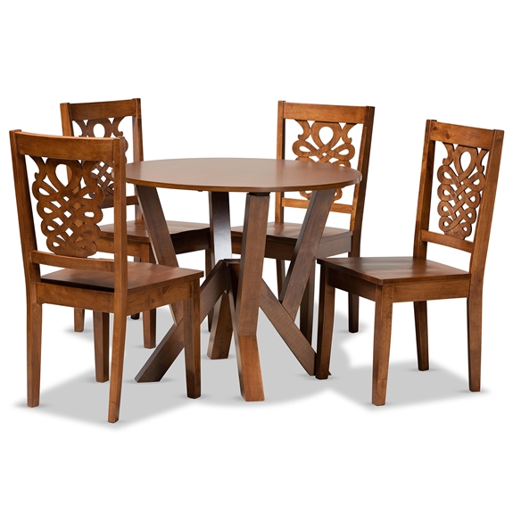 Baxton Studio Valda Modern and Contemporary Transitional Walnut Brown Finished Wood 5-Piece Dining Set