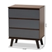 Baxton Studio Roldan Modern and Contemporary Two-Tone Walnut and Grey Finished Wood 3-Drawer Bedroom Chest - CH8003-Walnut/Grey-3DW Chest