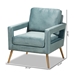 Baxton Studio Leland Glam and Luxe Light Blue Velvet Fabric Upholstered and Gold Finished Armchair - TSF-6729-Light Blue/Gold-CC