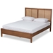 Baxton Studio Redmond Mid-Century Modern Walnut Brown Finished Wood and Synthetic Rattan Queen Size Platform Bed - MG-0021-4-Walnut-Queen