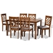 Baxton Studio Mael Modern and Contemporary Grey Fabric Upholstered and Walnut Brown Finished Wood 7-Piece Dining Set - RH331C-Grey/Walnut-7PC Dining Set