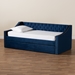 Baxton Studio Raphael Modern and Contemporary Navy Blue Velvet Fabric Upholstered Twin Size Daybed with Trundle - CF9228 -Navy Blue Velvet-Daybed-T/T