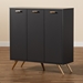 Baxton Studio Kelson Modern and Contemporary Dark Grey and Gold Finished Wood 3-Door Shoe Cabinet - LV19SC1915-Dark Grey-Shoe Cabinet