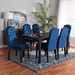 Baxton Studio Dylin Modern and Contemporary Navy Blue Velvet Fabric Upholstered and Dark Brown Finished Wood 7-Piece Dining Set - BBT5158-Navy Blue/Dark Brown-7PC Dining Set