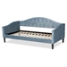 Baxton Studio Benjamin Modern and Contemporary Light Blue Velvet Fabric Upholstered and Dark Brown Finished Wood Full Size Daybed - Benjamin-Light Blue Velvet-Daybed-Full