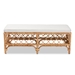 bali & pari Orchard Modern Bohemian White Fabric Upholstered and Natural Brown Rattan Bench - Orchard-Rattan-Bench