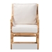 bali & pari Brandon Modern Bohemian White Fabric Upholstered and Natural Brown Rattan Armchair - Brandon-Rattan-Armchair