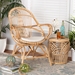 bali & pari Jayden Modern Bohemian White Fabric Upholstered and Natural Brown Finished Rattan Accent Chair - Jayden-Rattan-CC