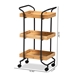 Baxton Studio Baxter Modern and Contemporary Oak Brown Finished Wood and Black Metal 3-Tier Mobile Kitchen Cart - NL2020822-Kitchen Cart