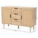 Baxton Studio Harrison Mid-Century Modern Natural Brown Finished Wood and Natural Rattan 3-Drawer Sideboard - SR191635-Cabinet