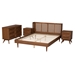 Baxton Studio Rina Mid-Century Modern Ash Walnut Finished Wood 4-Piece Queen Size Bedroom Set with Synthetic Rattan - MG97151-Ash Walnut-Queen-4PC Set