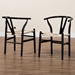 Baxton Studio Paxton Modern Black Finished Wood 2-Piece Dining Chair Set - Y-A-B-Black/Rope-Wishbone-Chair