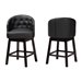 Baxton Studio Theron Mid-Century Transitional Black Faux Leather and Espresso Brown Finished Wood 2-Piece Swivel Counter Stool Set - BBT5210C-Black/Dark Brown-CS