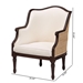 bali & pari Ornella Traditional French Beige Fabric and Dark Brown Finished Wood Accent Chair - SEA667-Dark wood-NAT03/White-F00