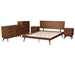 Baxton Studio Melora Mid-Century Modern Walnut Brown Finished Wood and Rattan Queen Size 5-Piece Bedroom Set - MG0004-Ash Walnut-Queen 5PC Bedroom Set