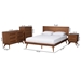 Baxton Studio Melora Mid-Century Modern Walnut Brown Finished Wood and Rattan Queen Size 4-Piece Bedroom Set - MG0004-Ash Walnut-Queen 4PC Bedroom Set