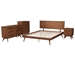 Baxton Studio Melora Mid-Century Modern Walnut Brown Finished Wood and Rattan Queen Size 4-Piece Bedroom Set - MG0004-Ash Walnut-Queen 4PC Bedroom Set
