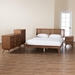 Baxton Studio Nura Mid-Century Modern Walnut Brown Finished Wood and Rattan Queen Size 4-Piece Bedroom Set - Nura-Ash Walnut Rattan-Queen 4PC Bedroom Set