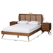 Baxton Studio Asami Mid-Century Modern Walnut Brown Finished Wood and Woven Rattan Queen Size 3-Piece Bedroom Set - Asami-Ash Walnut Rattan-Queen 3PC Bedroom Set