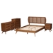Baxton Studio Asami Mid-Century Modern Walnut Brown Finished Wood and Woven Rattan Queen Size 4-Piece Bedroom Set - Asami-Ash Walnut Rattan-Queen 4PC Bedroom Set