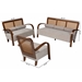 Baxton Studio Sage Modern Japandi Light Grey Fabric and Walnut Brown Finished Wood 3-Piece Living Room Set with Woven Rattan - RDS-S990-3PC Living Room Set