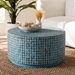 bali & pari Kaloni Bohemian Sky Blue Coconut Shell and Acacia Wood Coffee Table - Round Cocktail-Blue Wooden-CT