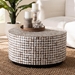 bali & pari Kaloni Bohemian Ivory Coconut Shell and Acacia Wood Coffee Table - Round Cocktail-White Wooden-CT