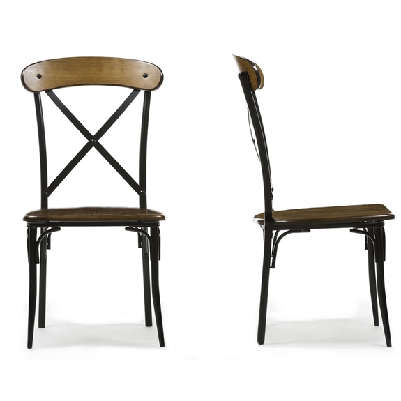 Baxton Studio Broxburn Light Brown Wood & Metal Dining Chair (Set of 2)