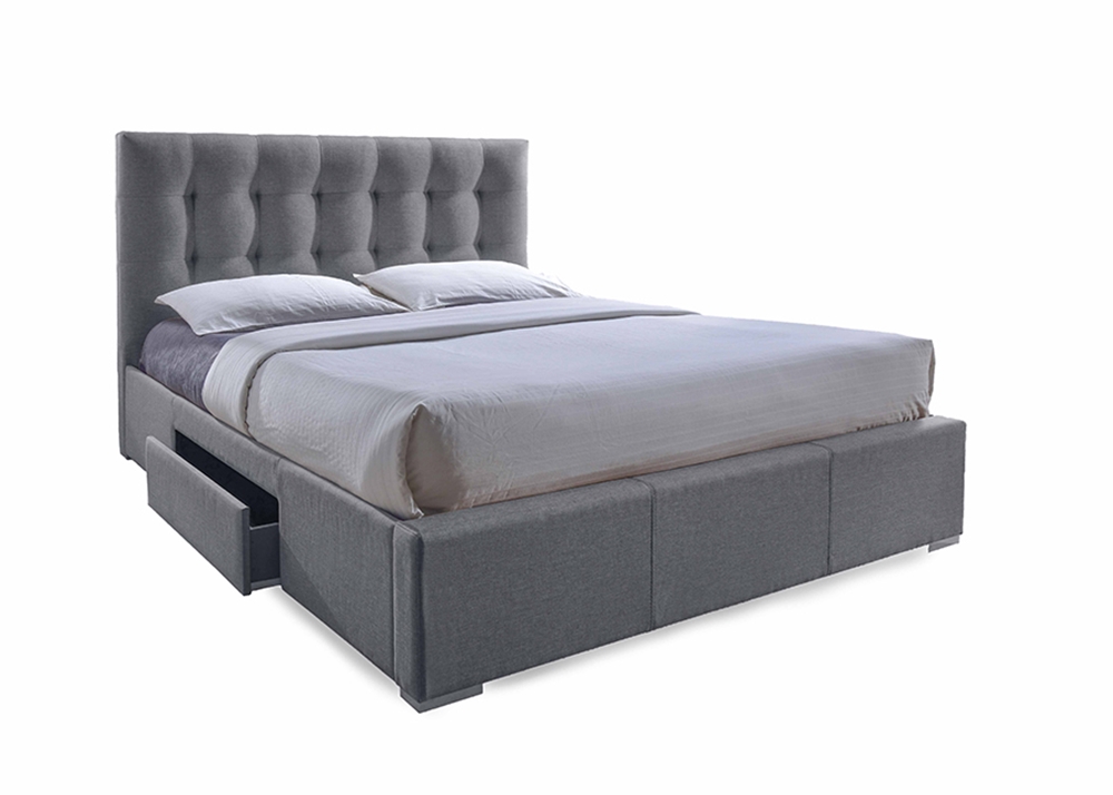 Baxton Studio Sarter Contemporary Grid, King Size Bed Frame With Storage And Headboard